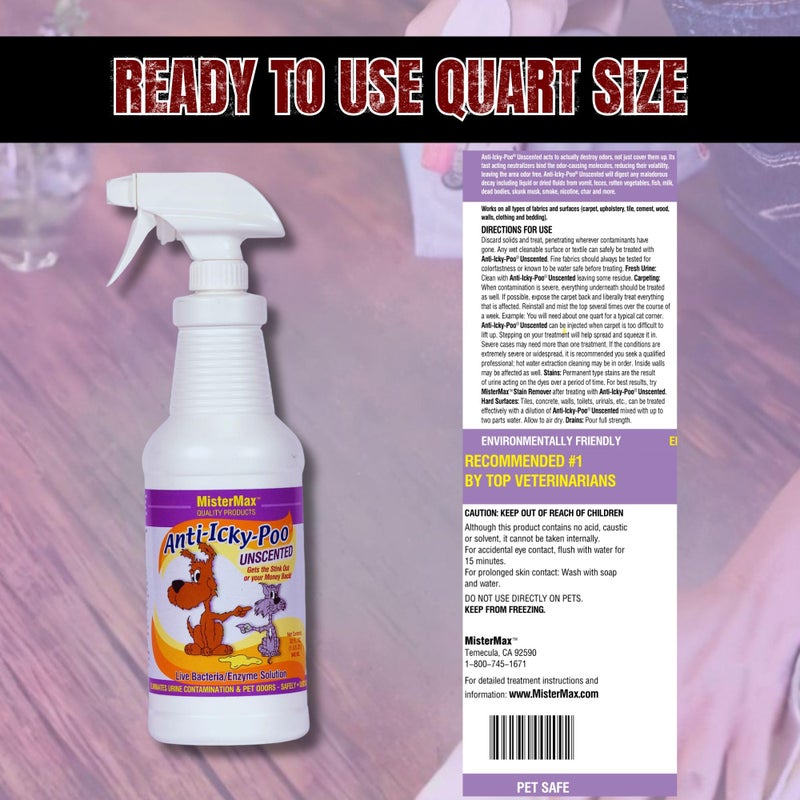 Mister Max Unscented Anti Icky Poo Odor Remover, Quart Size - Image 3